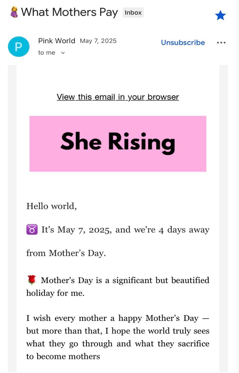 Pink World newsletter — She Rising issue