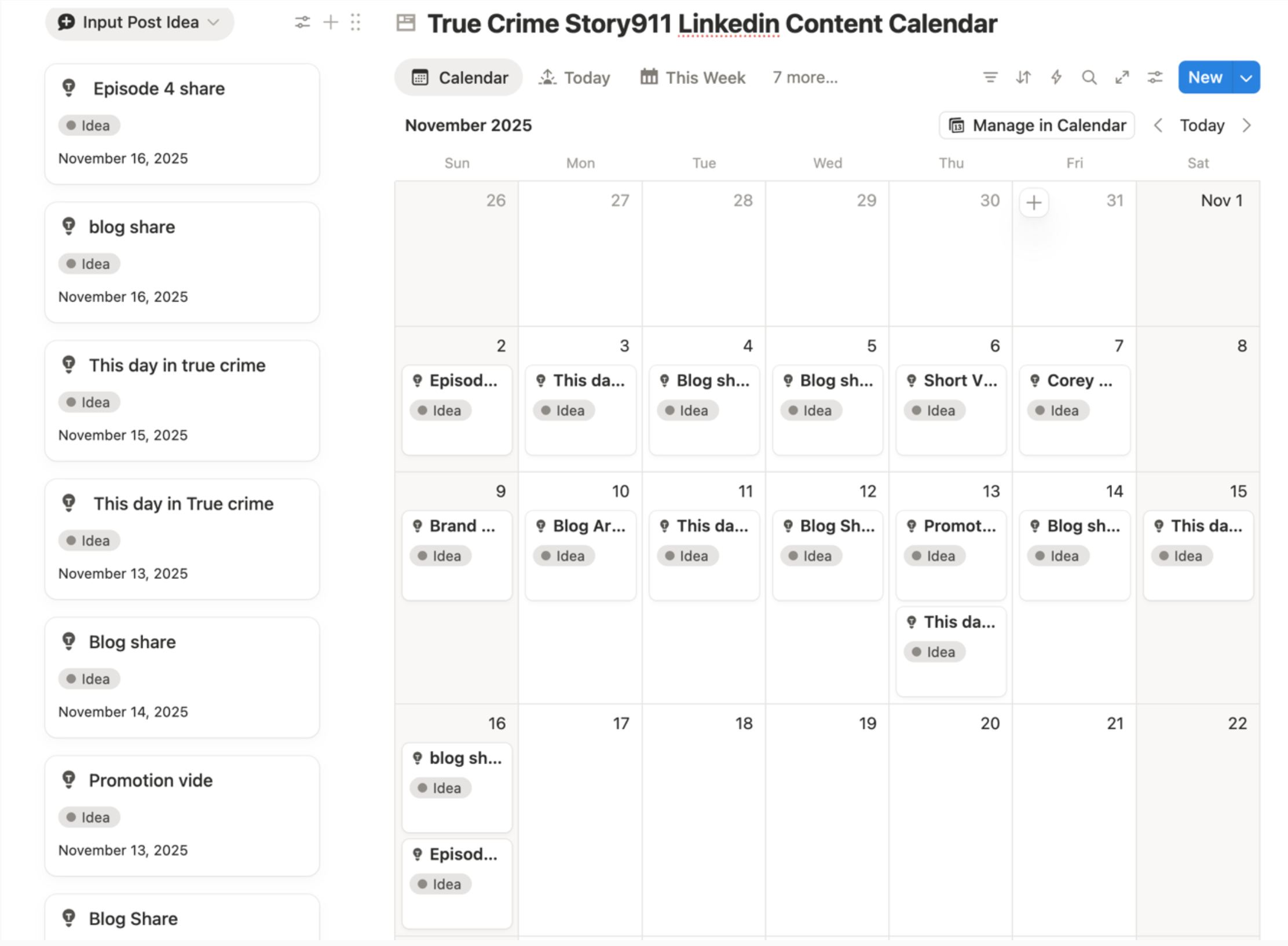 LinkedIn content calendar in Notion